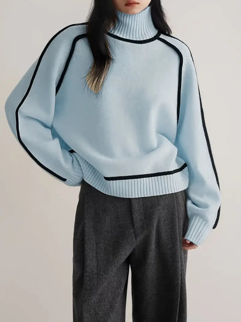 Amy – Contrast Piped Turtleneck Jumper