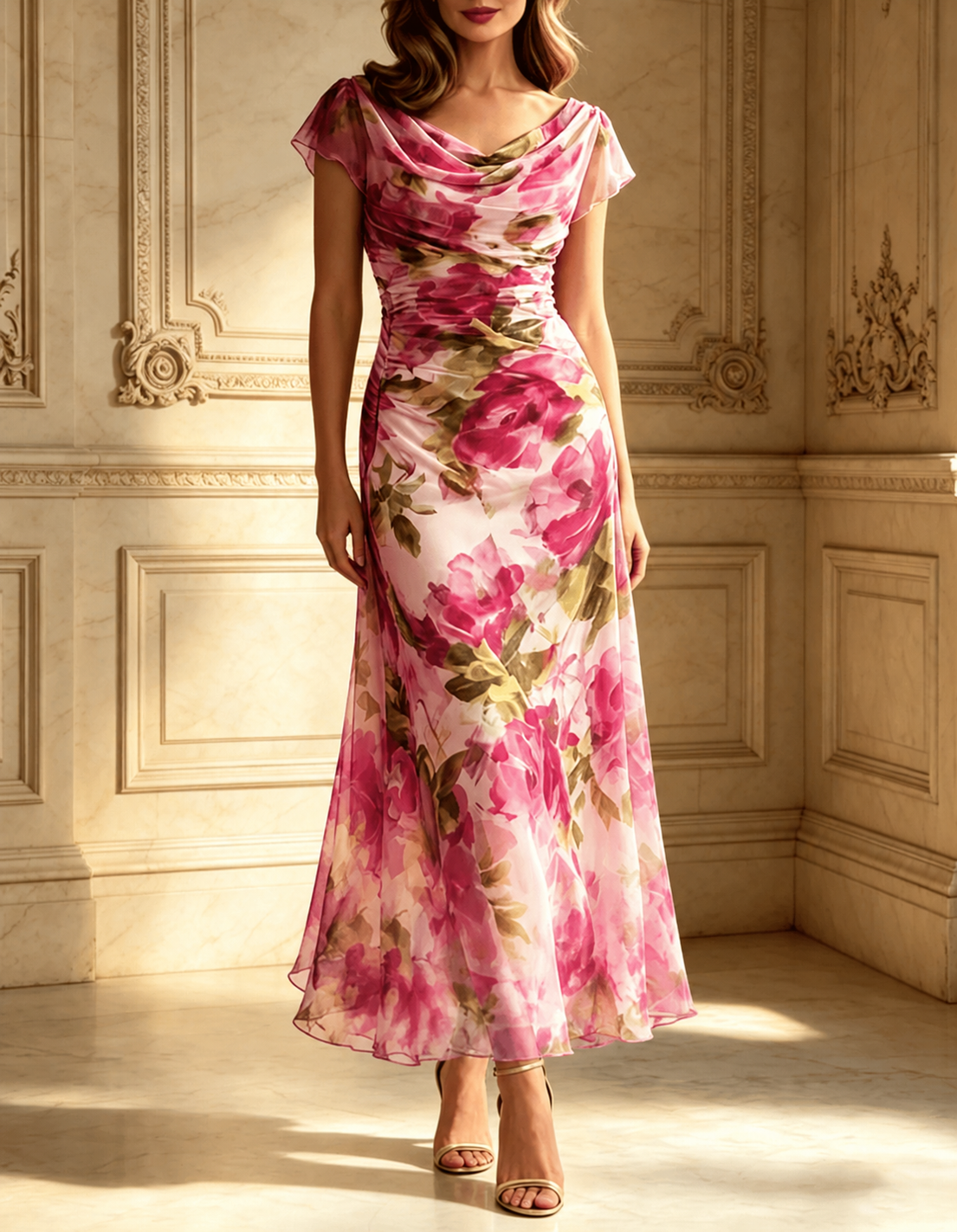 Lee – Floral Cowl-Neck Fishtail Maxi Dress