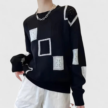Marjorie – Openwork Patchwork Knit Jumper