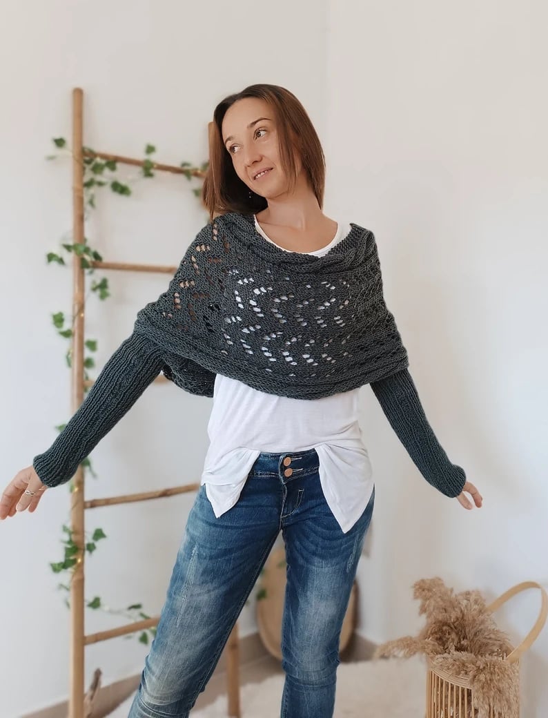 Penny – Lace Knit Wrap Shrug with Sleeves