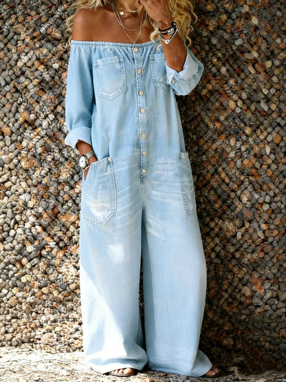 Wilma – Off-Shoulder Denim-Look Jumpsuit