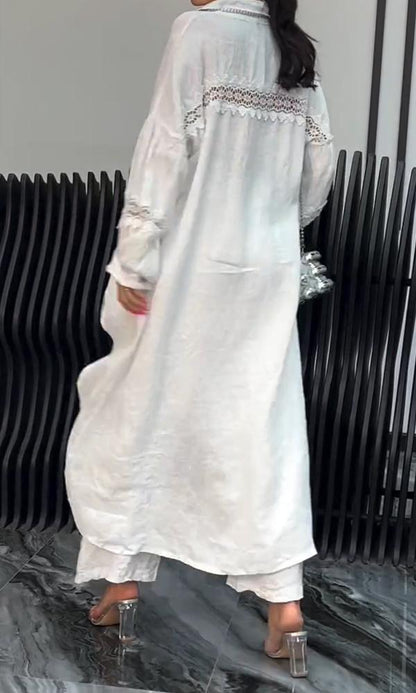 Barbara – Linen-Look Long Shirt and Wide-Leg Pant Set