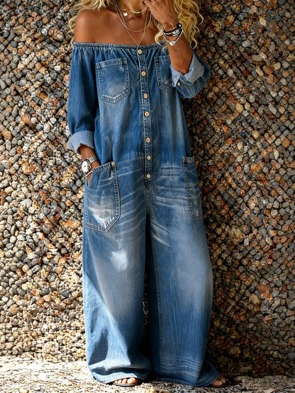 Wilma – Off-Shoulder Denim-Look Jumpsuit