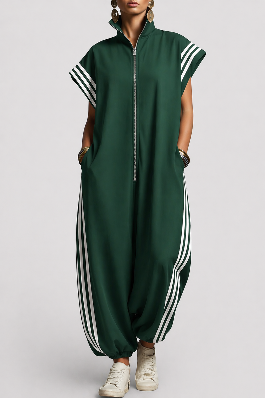 Sharon – Sporty Zip-Front Relaxed Jumpsuit