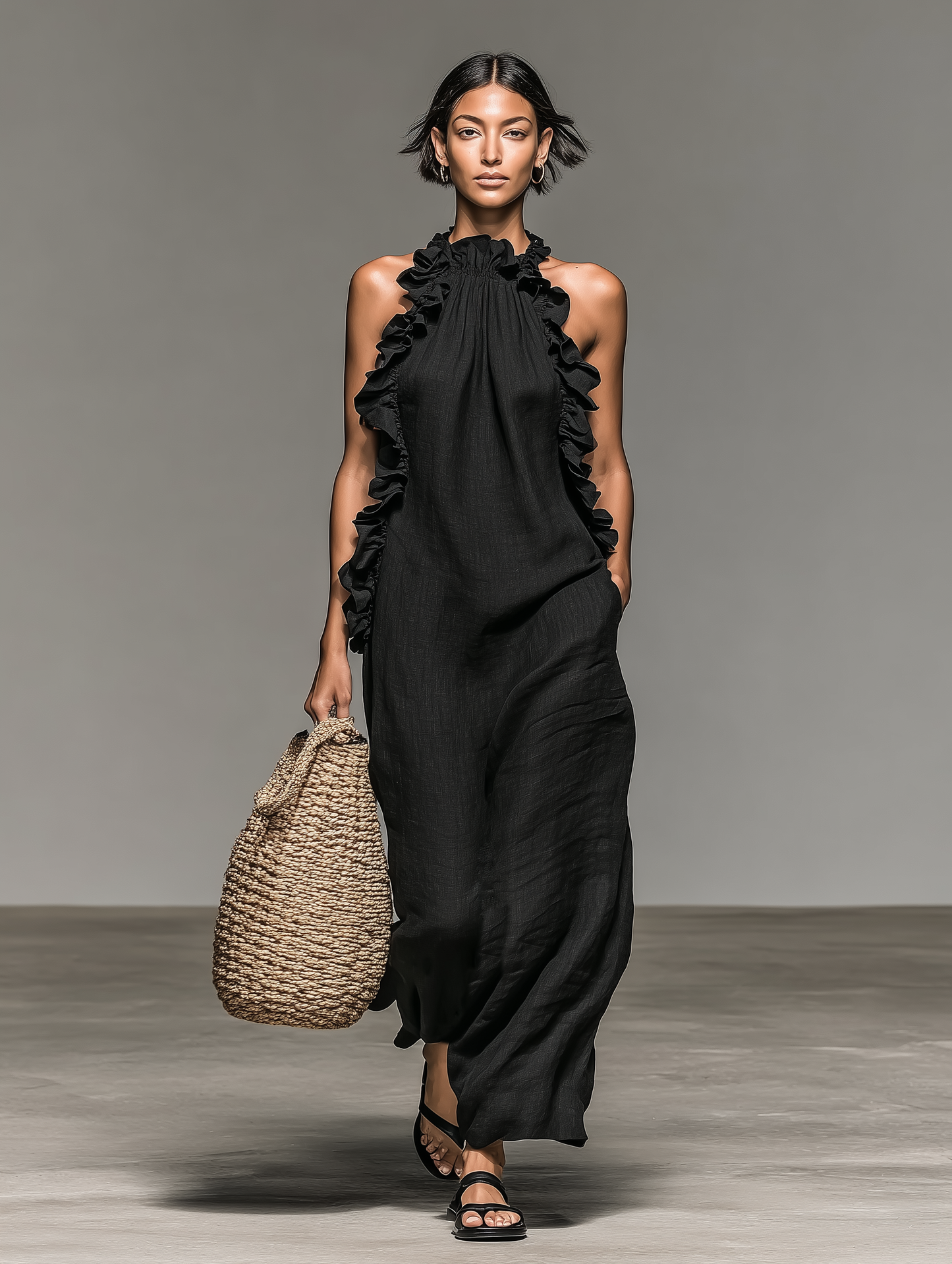 Gladys – Ruffle Halter Maxi Dress