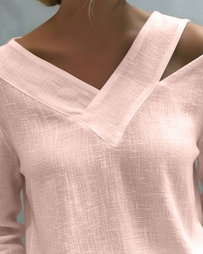 Opal – V-Neck Off-Shoulder Linen-Look Top