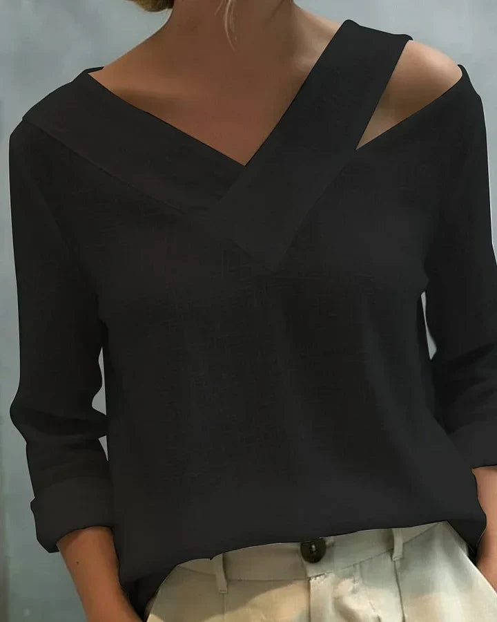 Opal – V-Neck Off-Shoulder Linen-Look Top