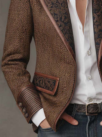 Carleen – Herringbone Blazer with Printed Panels