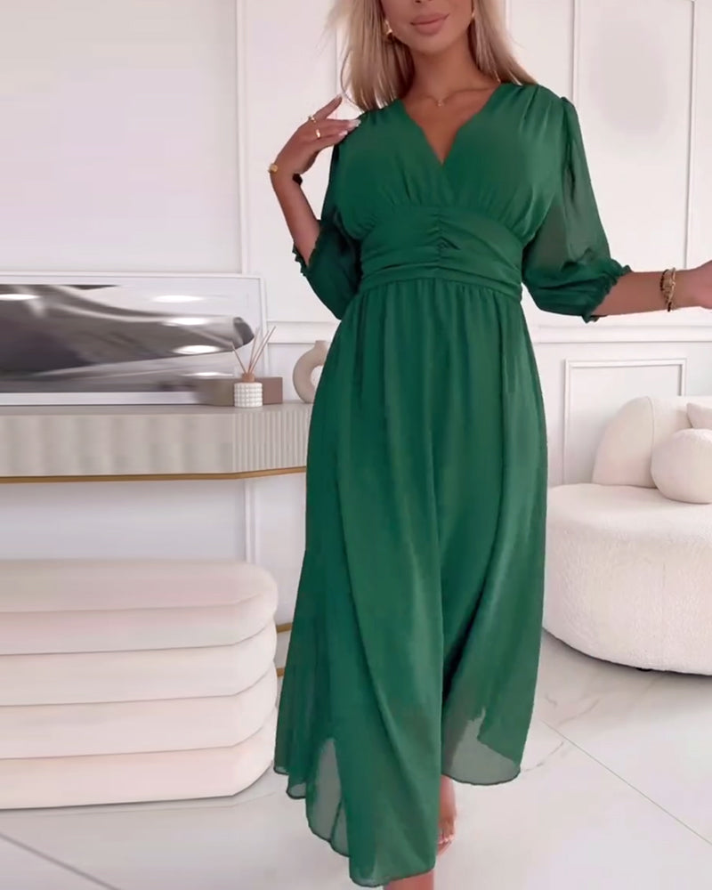 Emmaline | V-Neck Solid Colour Waist Dress