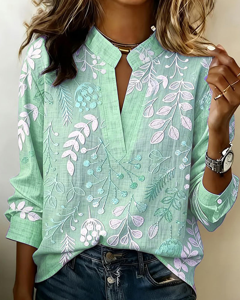 Genevieve – Botanical Print Long Sleeve Blouse
