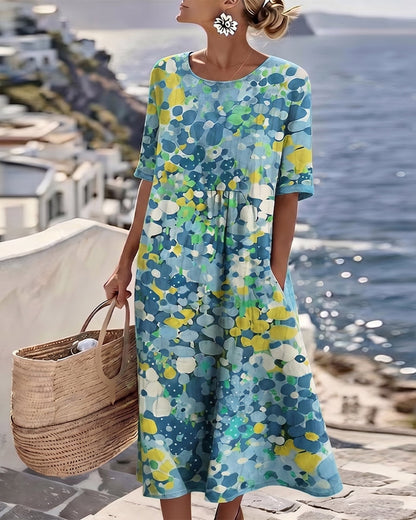 Jennifer – Abstract Floral Print Midi Dress