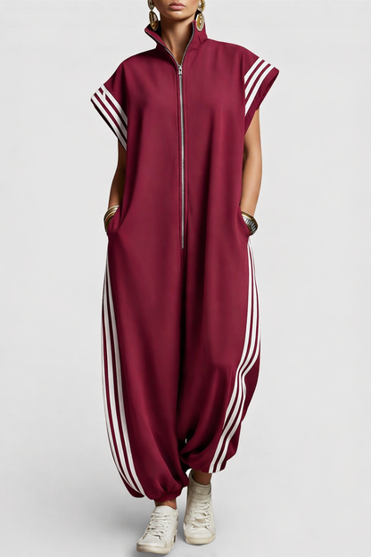 Sharon – Sporty Zip-Front Relaxed Jumpsuit
