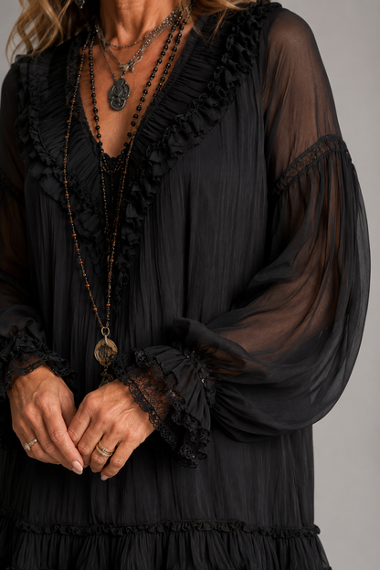 Tracy – Ruffled Chiffon-Look Mini Dress