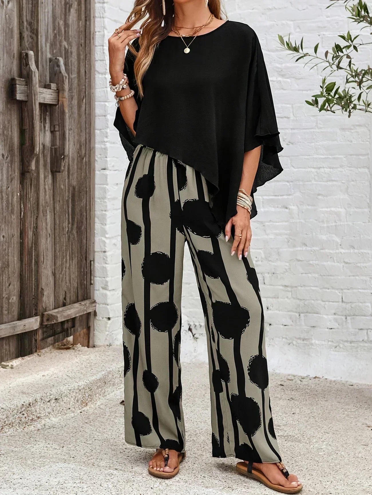 Tania – Relaxed Batwing Top and Wide-Leg Pants Set