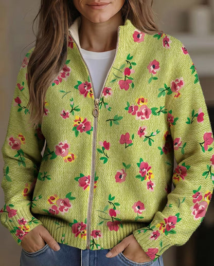 Katherine – Floral Zip-Up Bomber Jacket