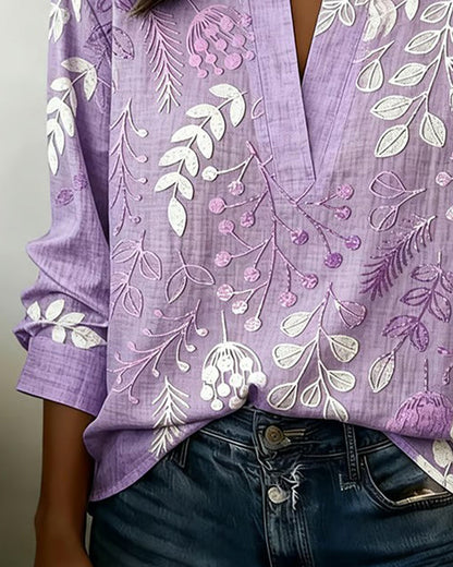 Genevieve – Botanical Print Long Sleeve Blouse