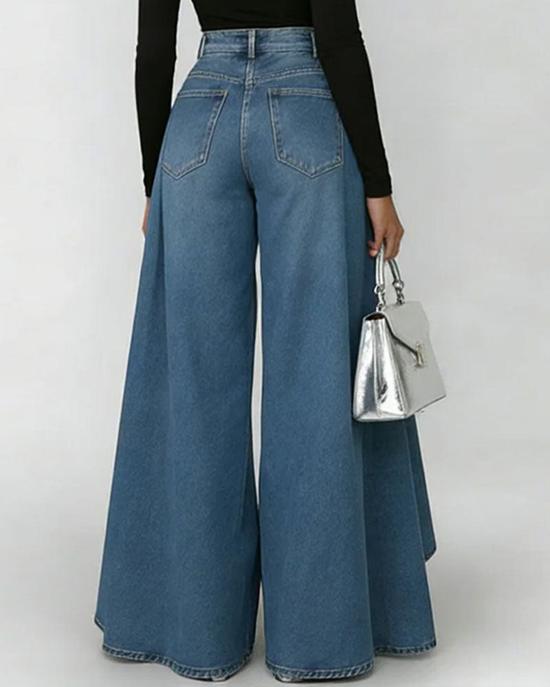 Deanna – Wide-Leg Denim Jeans with Flared Panels