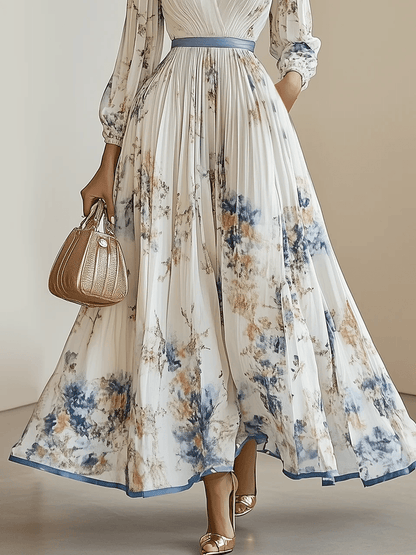 Lenya | White Floral Chiffon Balloon Sleeve Maxi Dress