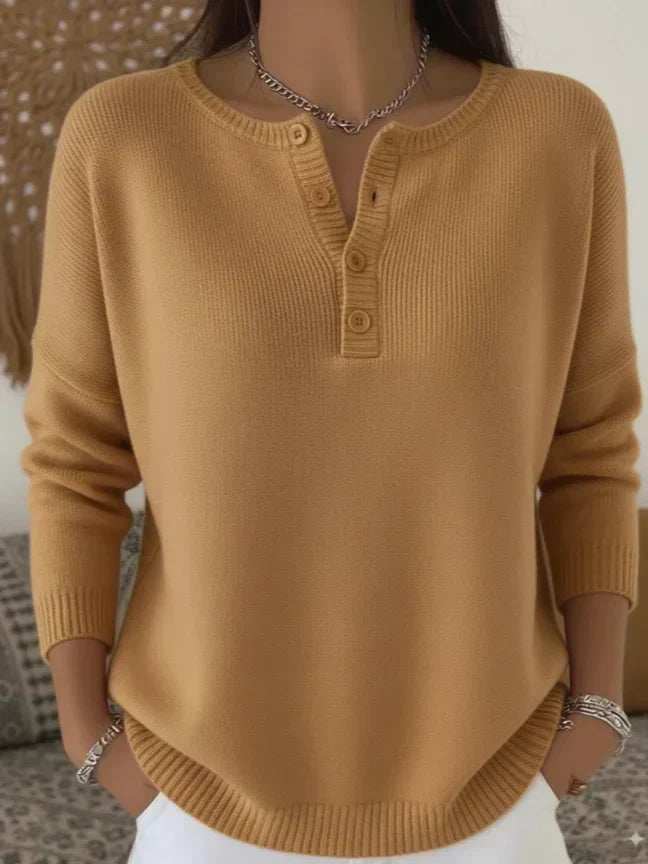 Andrea – Elegant Henley Knit Jumper