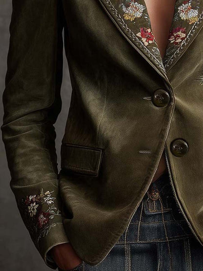 Judy – Floral Embroidered Velvet-Look Blazer