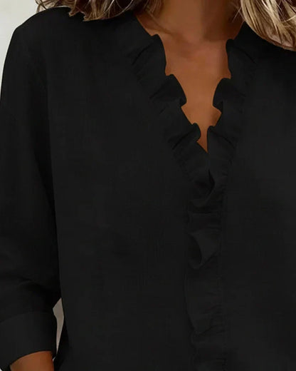 Janel | Blouse with Ruffles, V-Neck and Long Sleeves