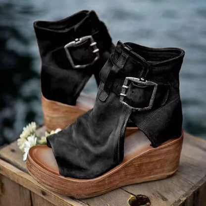 Imogene – Wedge Platform Buckle Sandal Boots