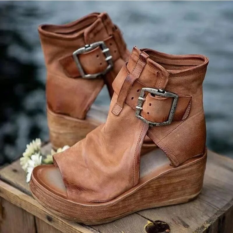 Imogene – Wedge Platform Buckle Sandal Boots