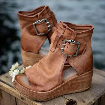 Imogene – Wedge Platform Buckle Sandal Boots