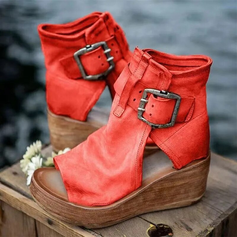 Imogene – Wedge Platform Buckle Sandal Boots