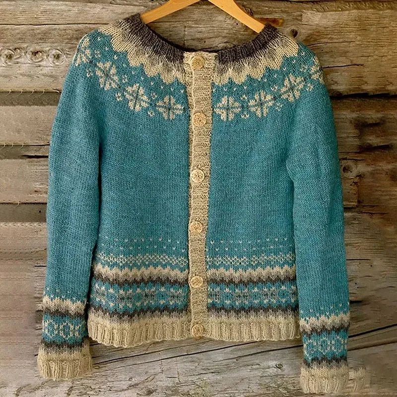 Nellie – Fair Isle Knit Button-Up Cardigan