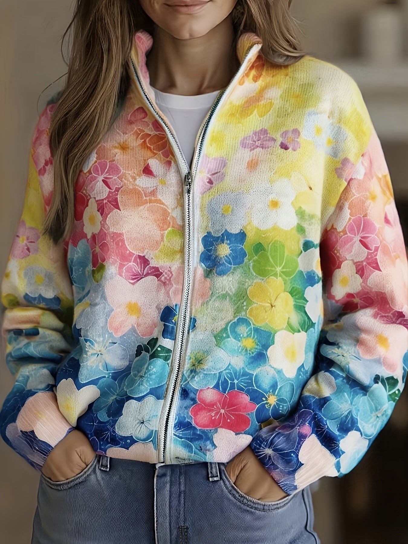 Charlotte – Floral Zip-Up Bomber Jacket