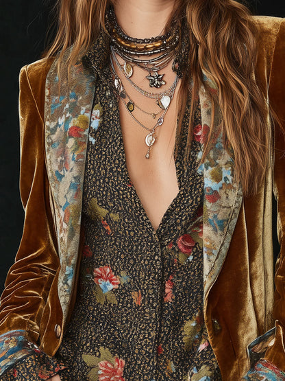 Tara – Velvet Floral Patchwork Blazer