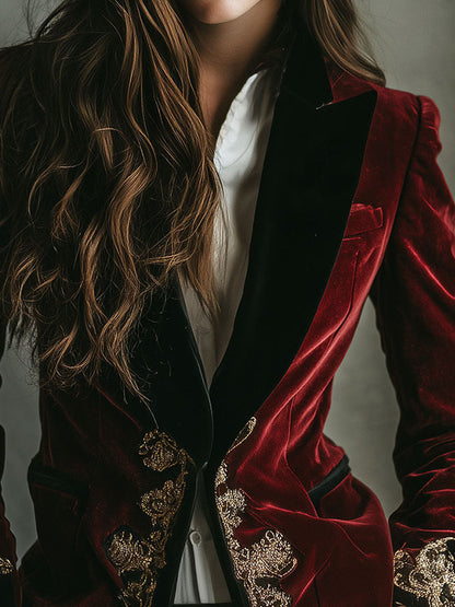 Peggy – Velvet Blazer with Gold Embroidery