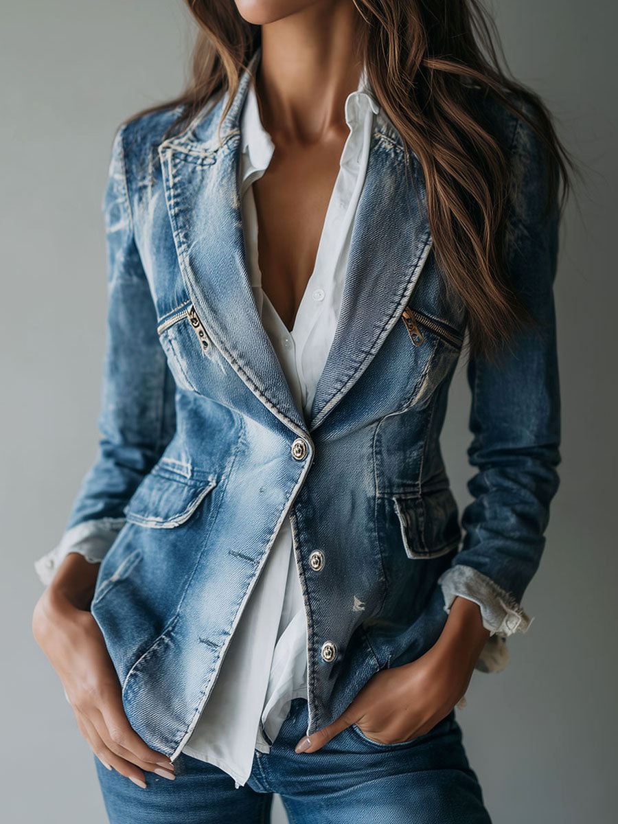 Marlene – Tailored Washed Denim Blazer Jacket