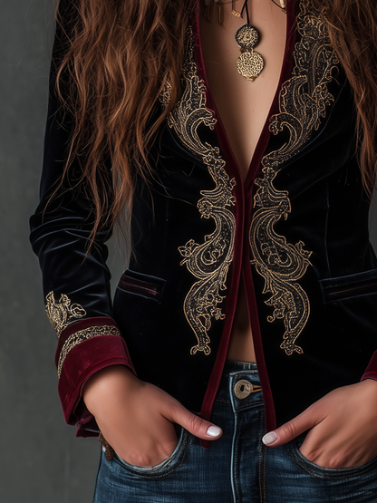 Kara – Baroque Embroidered Velvet-Look Blazer