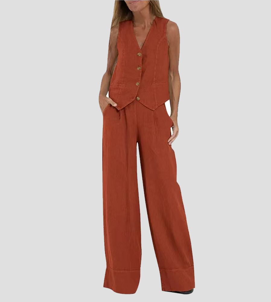 Cristina | Buttoned Vest and Wide-Leg Pants Set