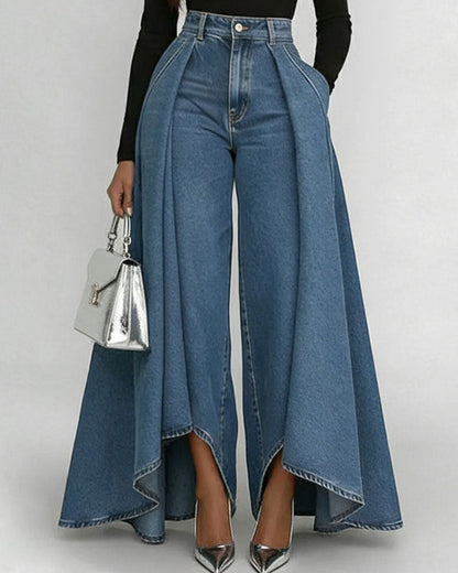 Deanna – Wide-Leg Denim Jeans with Flared Panels