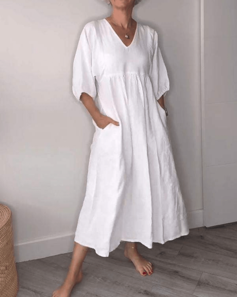 Rachelle – Relaxed V-Neck Midi Dress