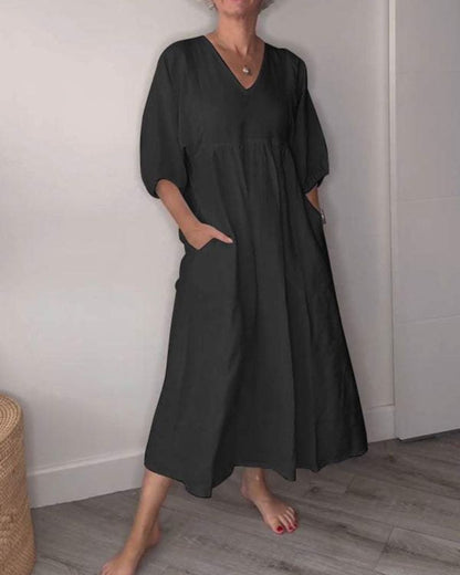 Rachelle – Relaxed V-Neck Midi Dress