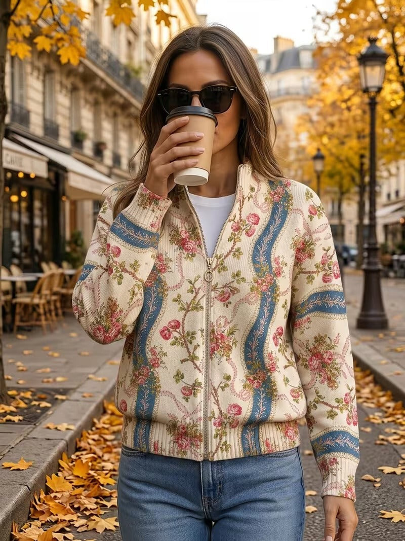 Kathleen – Floral Print Zip-Up Jacket