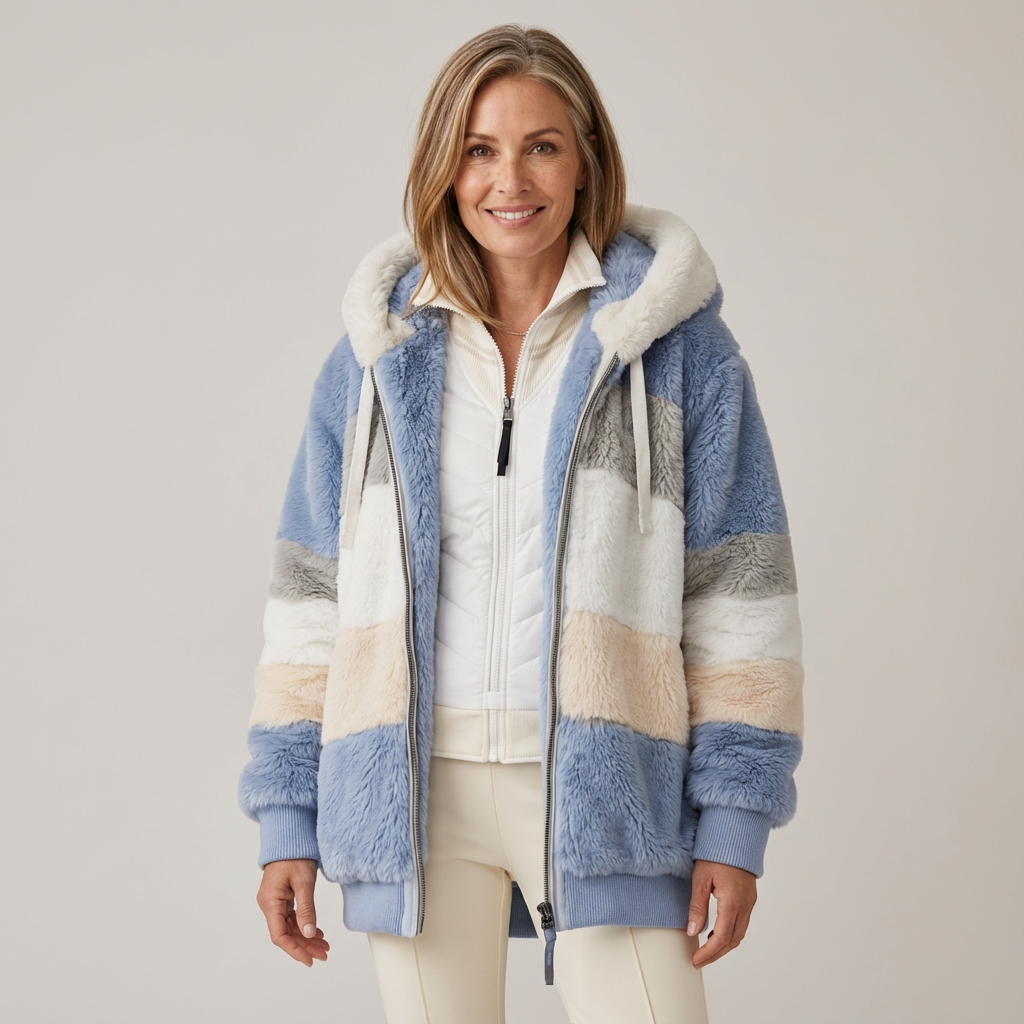 Georgette – Striped Faux Fur Hooded Jacket