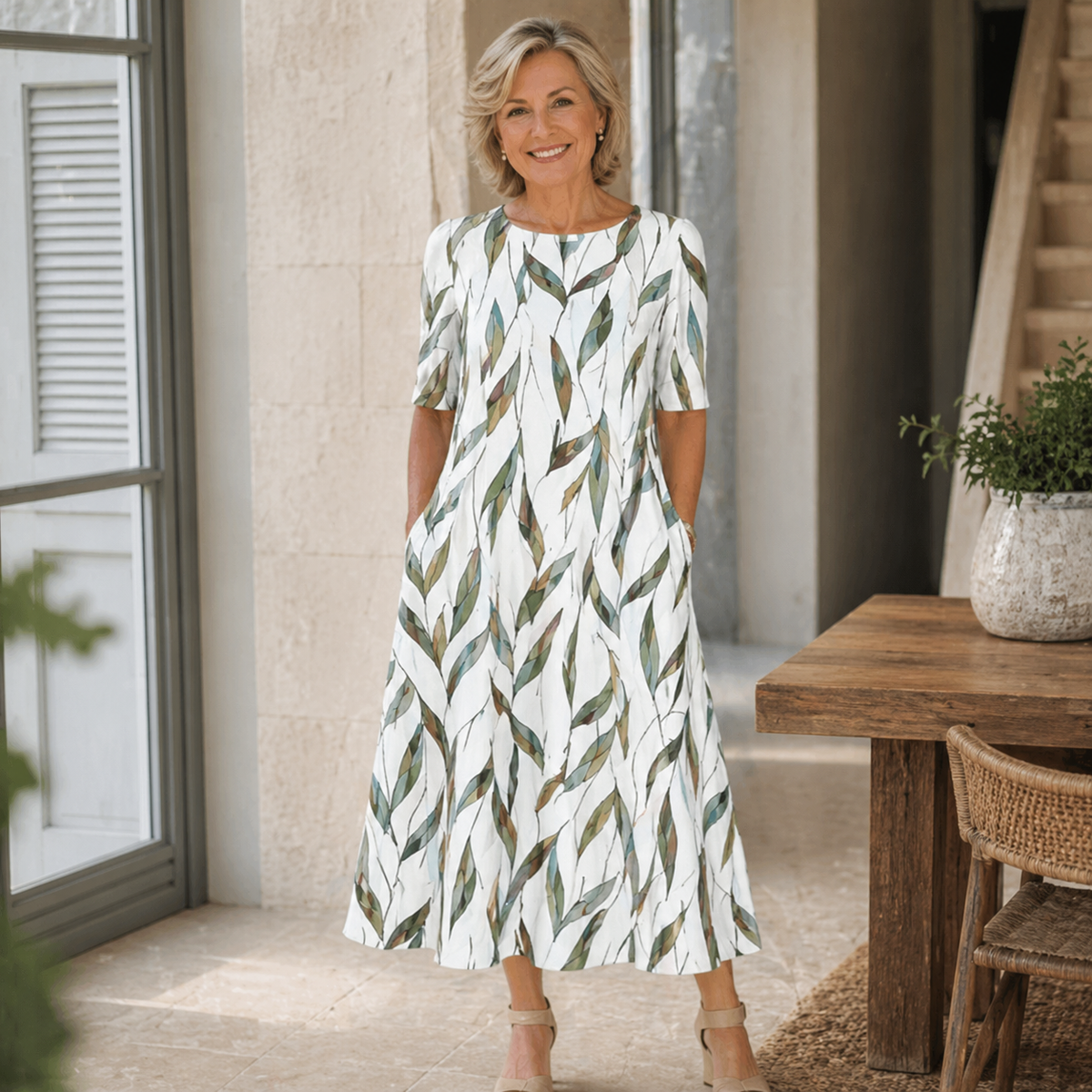 Kathryn – Printed Midi Dress with Pockets