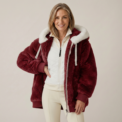 Georgette – Striped Faux Fur Hooded Jacket