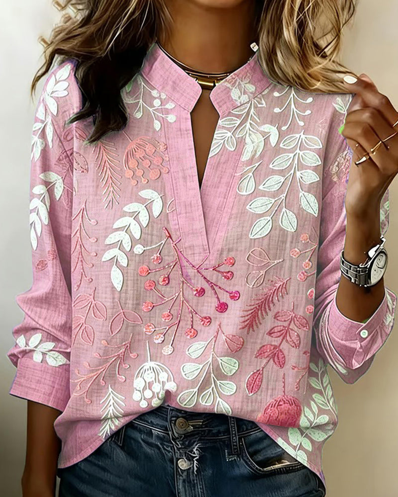 Genevieve – Botanical Print Long Sleeve Blouse