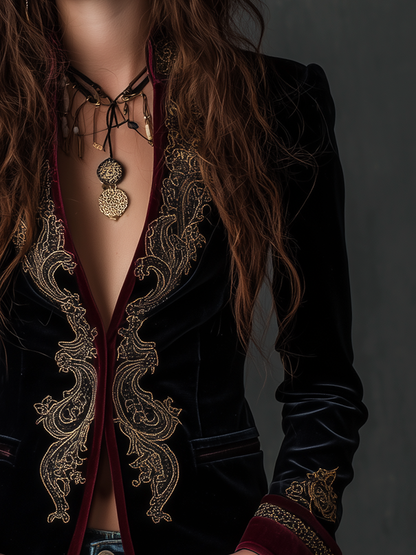 Kara – Baroque Embroidered Velvet-Look Blazer