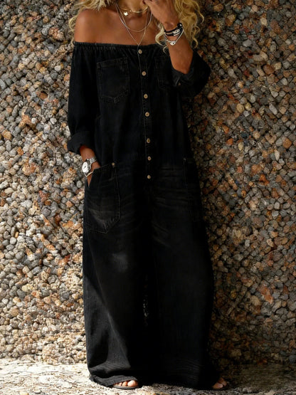 Wilma – Off-Shoulder Denim-Look Jumpsuit