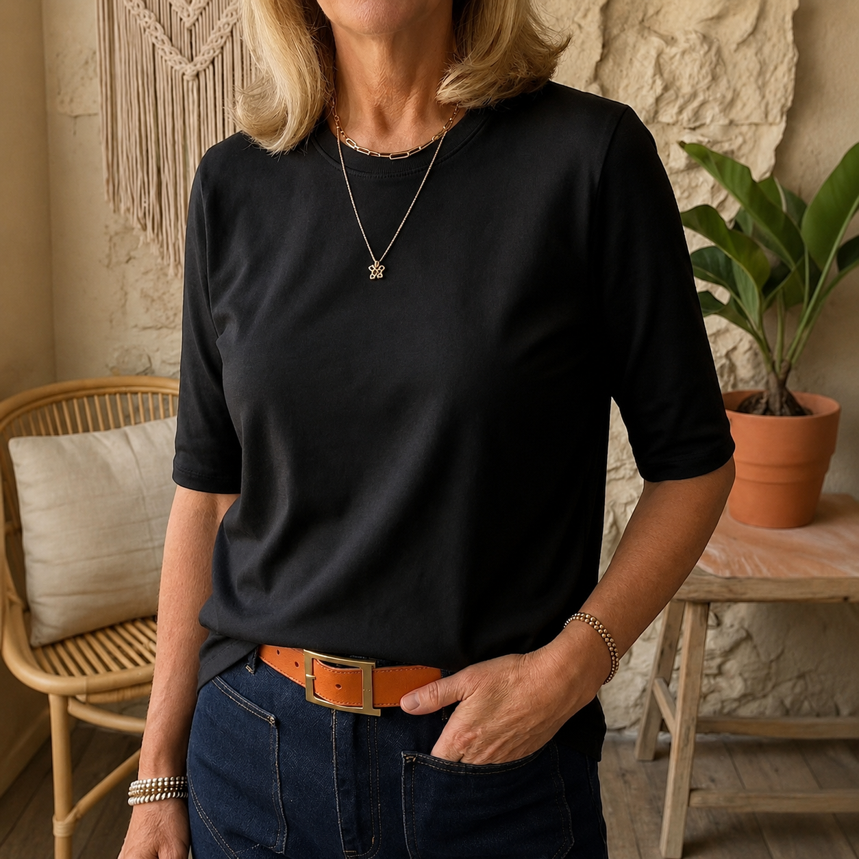 Justine – Relaxed Three-Quarter Sleeve Top