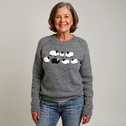 Lynn – Fluffy Knit Jumper with Sheep Print