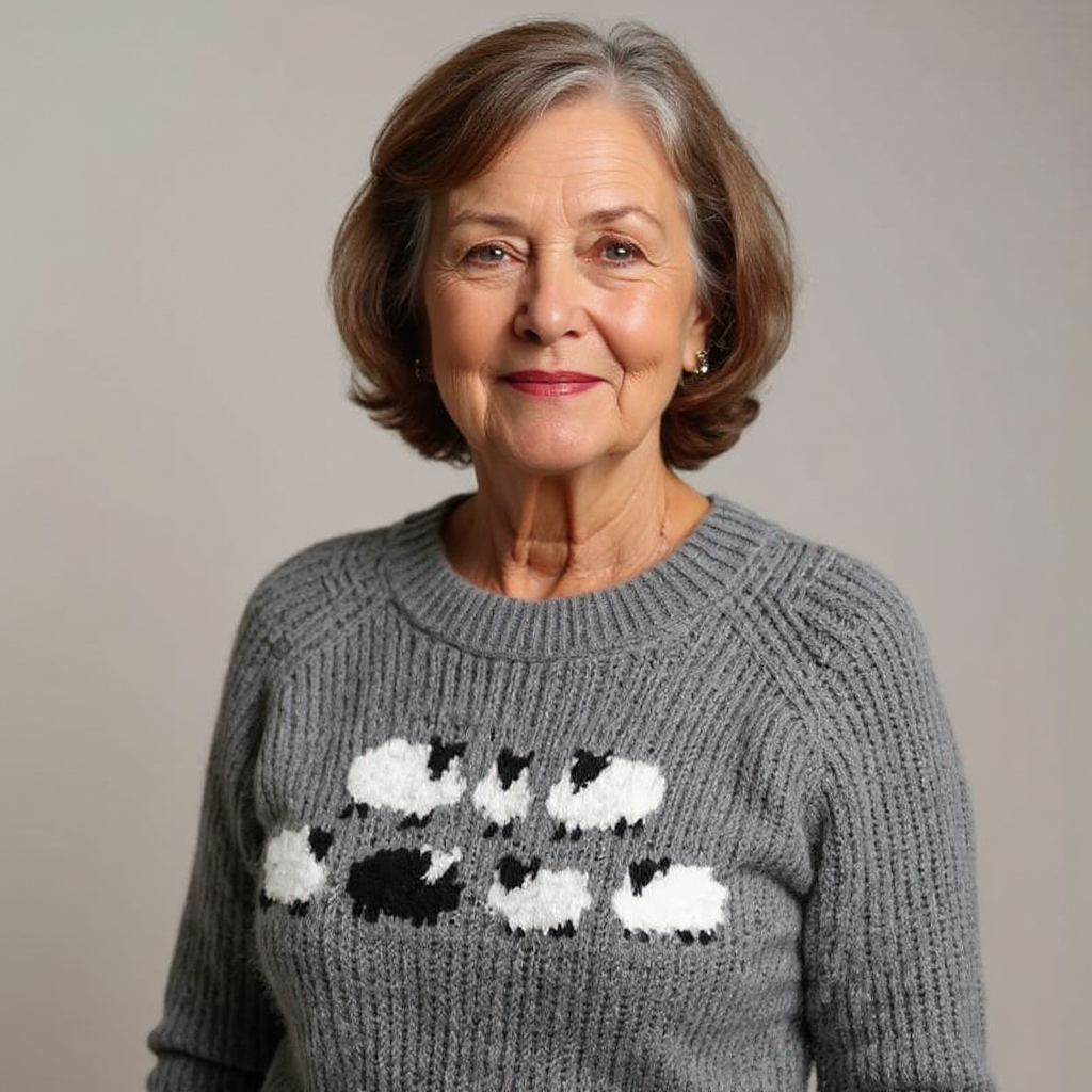 Lynn – Fluffy Knit Jumper with Sheep Print