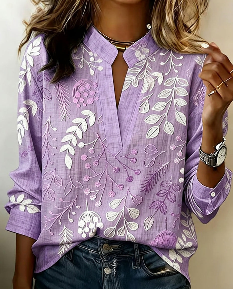 Genevieve – Botanical Print Long Sleeve Blouse